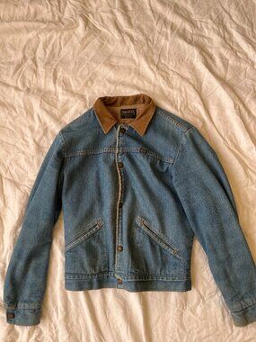 Vintage Maverick sherpa-lined denim jacket, corduroy collar